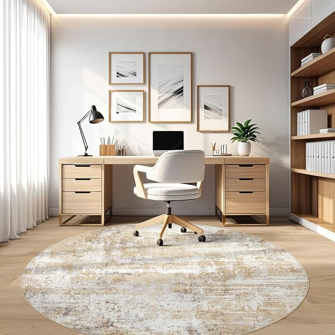 Round Rug Living Room Rugs: 5Ft Washable Circle Large Abstract Modern Soft - Image 8