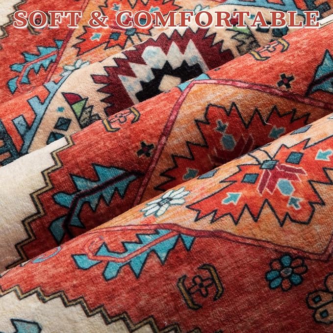 SERISSA Boho Rugs for Entryway, 2x3 Orange Entryway Rug Non-Slip Washable Small - Image 4