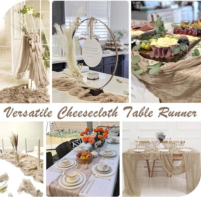 Nude Cheesecloth Table Runner 10ft Gauze Runner Boho Rustic Light Brown Cheese - Image 4