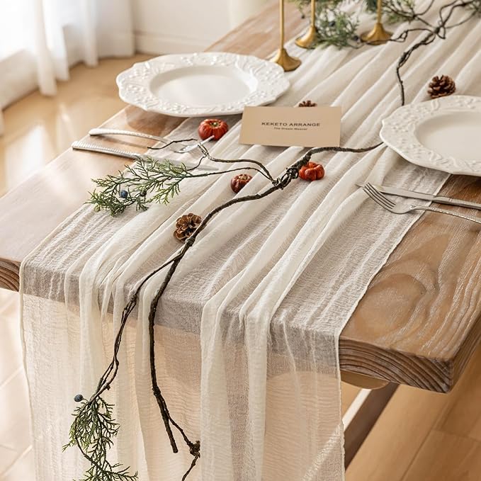 White Ivory Cheesecloth Table Runner 120 Inches - Image 3