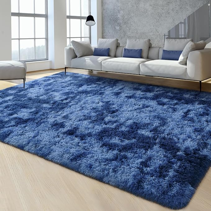 FlyDOIT Large Area Rugs for Living Room, 4x6 Feet Tie-Dyed Navy Blue Shaggy Rug - Image 2