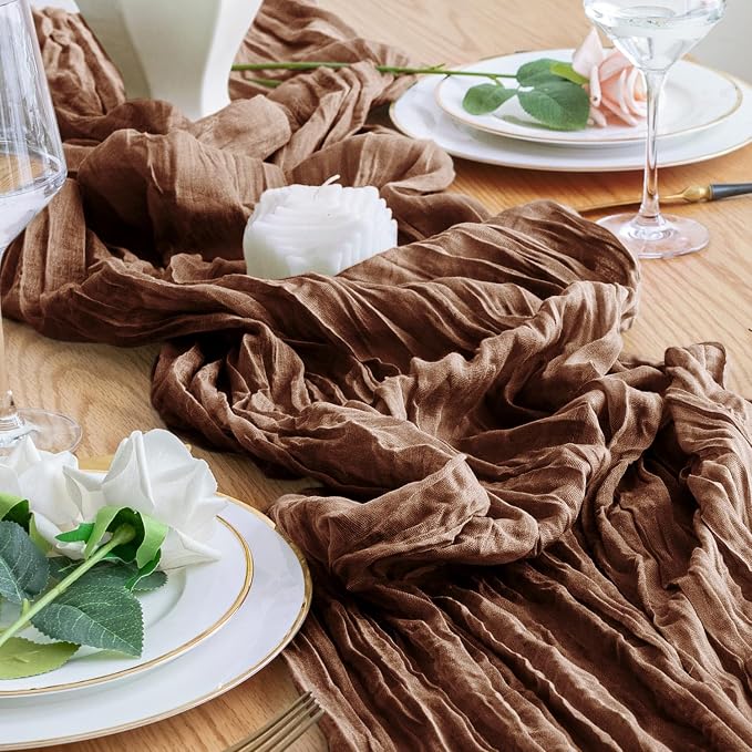 Cheesecloth Table Runner 10FT 12Pcs Brown Boho Gauze Rustic Sheer Runners | - Image 6