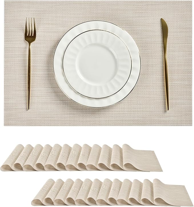 Leetaltree Beige White Placemats Set of 24 by Leetaltree-ArtatEveryTable