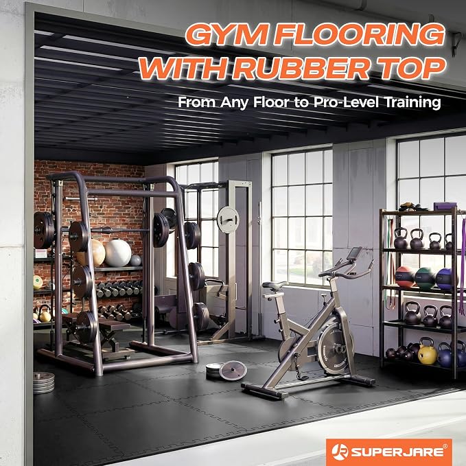 SUPERJARE 0.56'' Thick 6 Pcs 24 Sq Ft Rubber Top Exercise Equipment Mats - Image 8