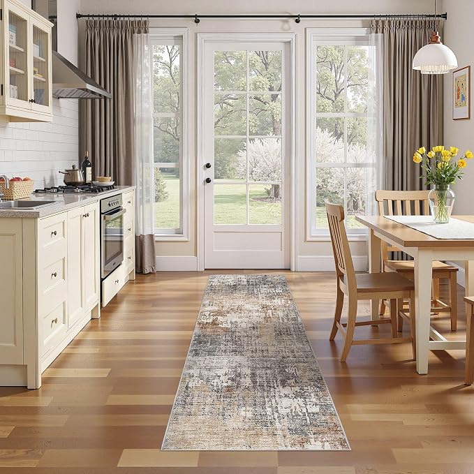 DMOYEST Washable Runner Rug for Hallway: 2.6x8 Neutral Modern Abstract Low Pile - Image 5