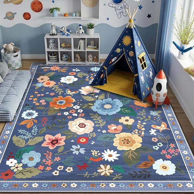 RELEANY Floral 5x7 Area Rug Machine Washable Soft Print Boho Carpet Non Slip - Image 8
