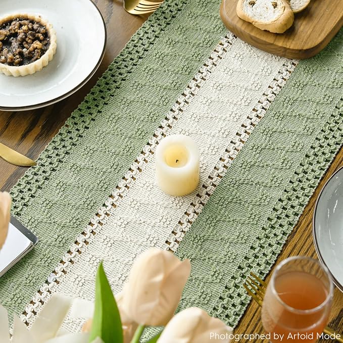 Artoid Mode Light Green Farmhouse Woven Table Runner 12x60 Inch | Seasonal - Image 4