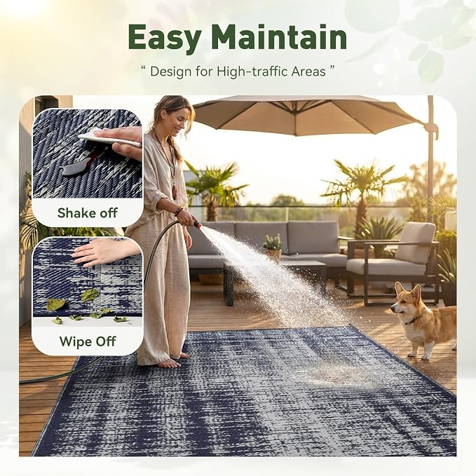 MontVoo Outdoor Rug Waterproof 9x18ft Outdoor Patio Rug Mat Reversible Plastic - Image 7
