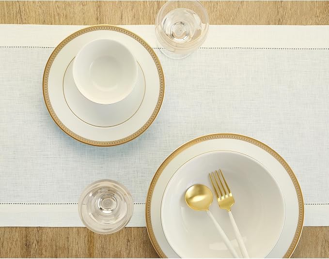 Solino Home 100% Pure Linen Dining Table Runner Ivory Hemstitch, 14 x 36 in | - Image 4