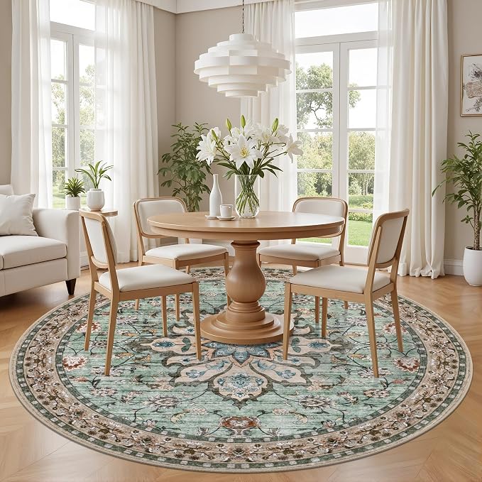 Round Area Rug for Living Room: 6ft Washable Vintage Boho Soft Thin Circle Rug - Image 3