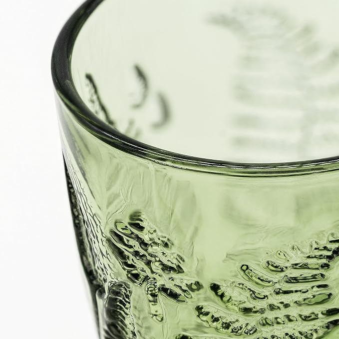 Green Drinking Glasses Set of 4, 16 oz Glass Cups, Vintage Fern Glassware | - Image 4