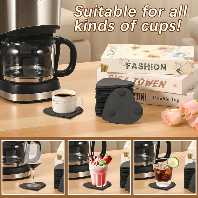48 PCS Slate Drink Coasters Bulk, 4 Inch Black Slate Stone Coasters - Image 4