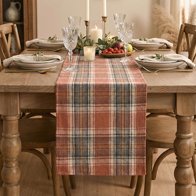 Artoid Mode Rust Farmhouse Plaid Fall Table Runner 13x48 Inch | Holiday Kitchen - Image 2