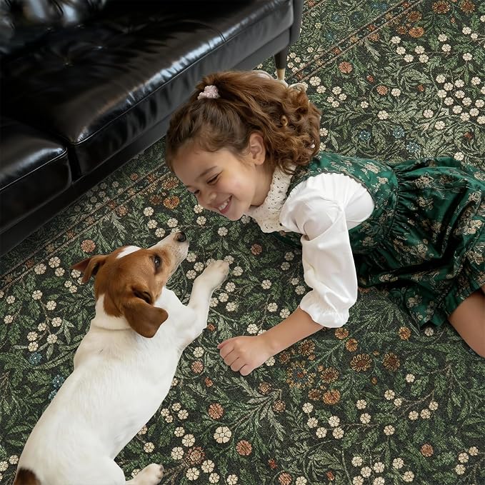 DCX Green 8x10 Area Rugs, Machine Washable Non Slip Stain Resistant Soft - Image 8
