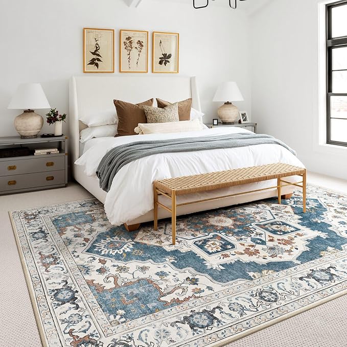 6x9 Washable Area Rug: Vintage Neutral Soft Non Slip Thin Large Floor Carpet - Image 2