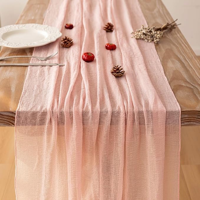 3Pcs Pink Cheesecloth Table Runner 120 Inches - Image 4