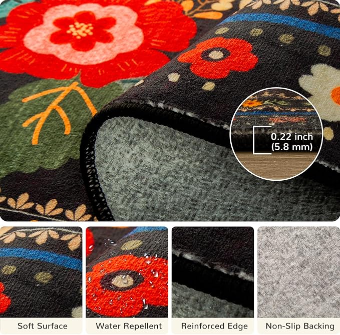 4ft Area Rugs for Living Room Vacuum-Friendly Machine Washable Area Rug Flower - Image 4