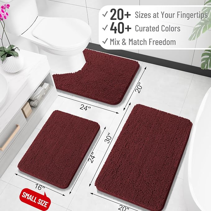 OLANLY Bathroom Runner Rugs 59x20, Soft Absorbent Chenille Bath Rugs, Rubber - Image 2