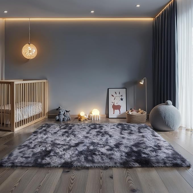 KICHOWUA 3x5 Dark Grey Fluffy Shag Rug - Image 8