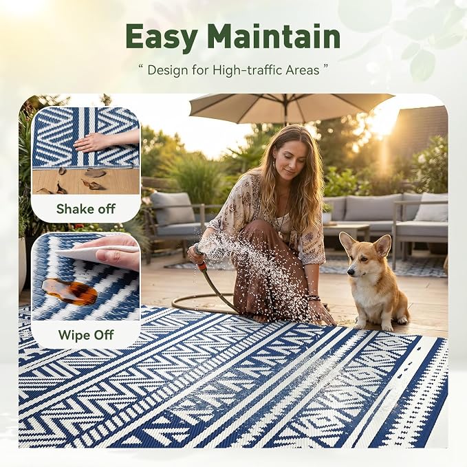 MontVoo Outdoor Rug 8x10 Waterproof Outdoor Patio Rug Mat Reverisble Plastic - Image 9