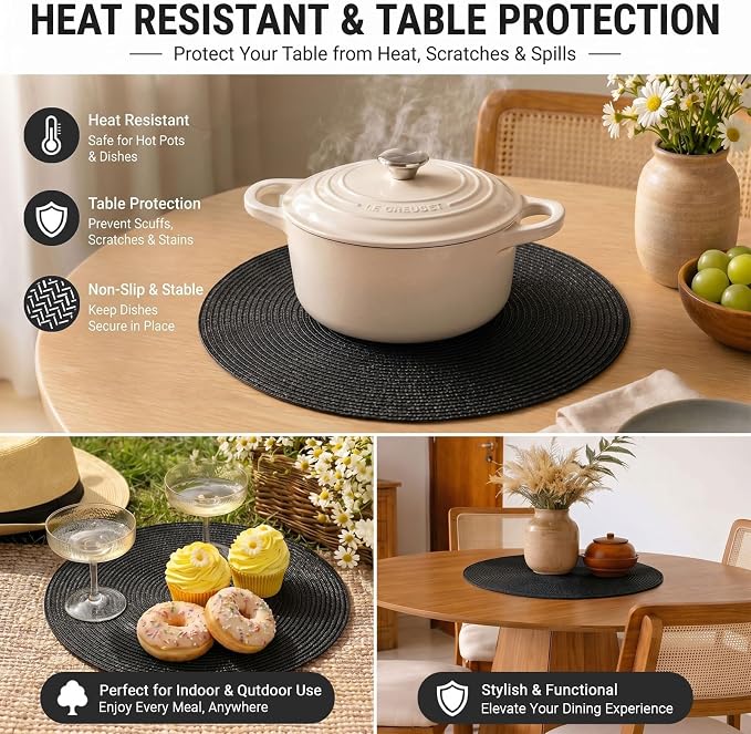 FunWheat Round Braided Placemats Set of 6 Place Mats - Image 7