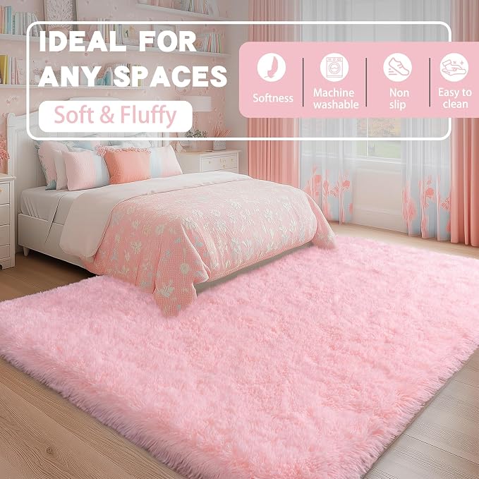Pink Fluffy Shag Area Rug 8x10 - Image 3