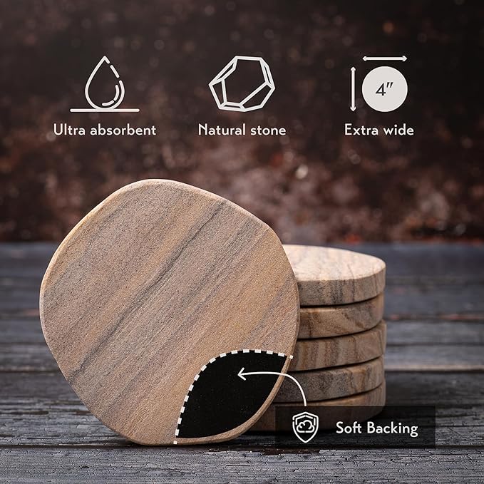 Cork & Mill Absorbent Sandstone Coasters - Image 3