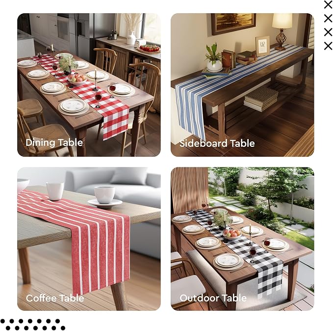 Encasa XO Table Runner, Woven Cotton Dining Runner 13"x59" | Buffalo Red Checks - Image 7