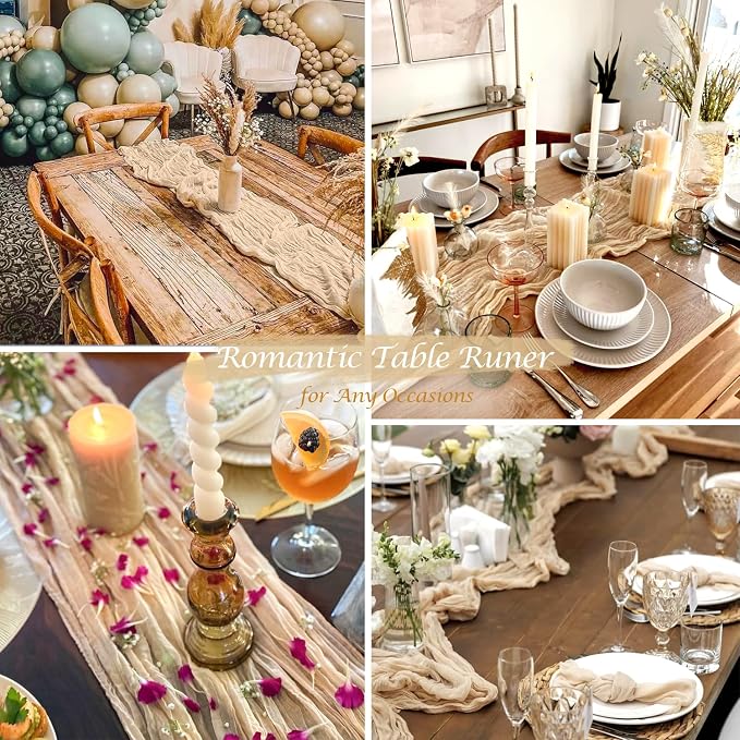 10 Pack Champagne Cheesecloth Table Runner 35x120 Inches, Boho Gold Cheese - Image 5