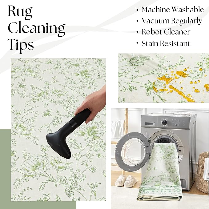 BILEEHOME Floral Area Rug for Bedroom 5x8 Sage Green and Cream Beige Vintage - Image 4