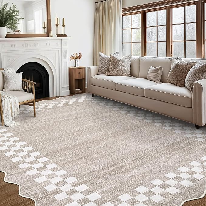 GarveeHome 10x13 Area Rug Large Living Room Scalloped Rug Non Slip Low Pile by GarveeHome