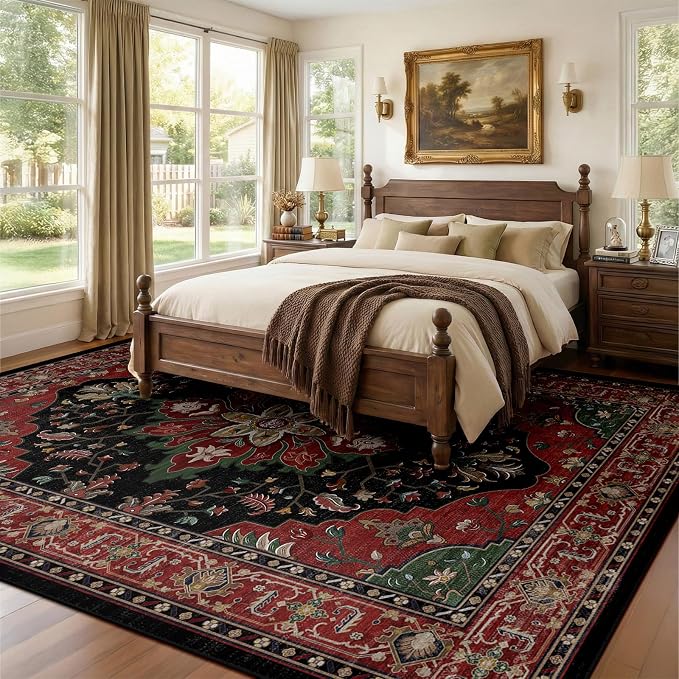 RELEANY Area Rugs 8'x10' Washable Non-Slip, Floral Vintage Distress Medallion - Image 2