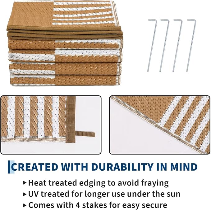 Garvee Waterproof Outdoor Rug 6x9, Checkered Foldable Plastic Straw Patio - Image 4