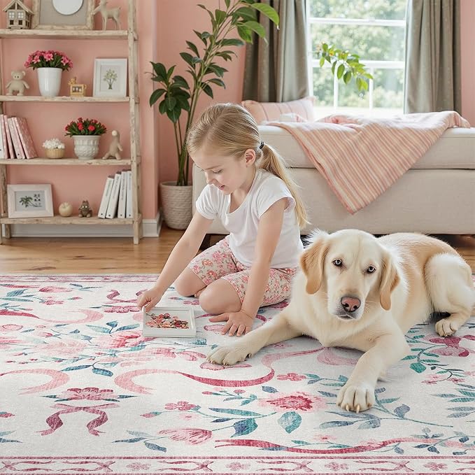 DCX Washable 4x6 Bow Rug, Cute Soft Low Pile Indoor Décor Carpet, Kid & Pet - Image 2