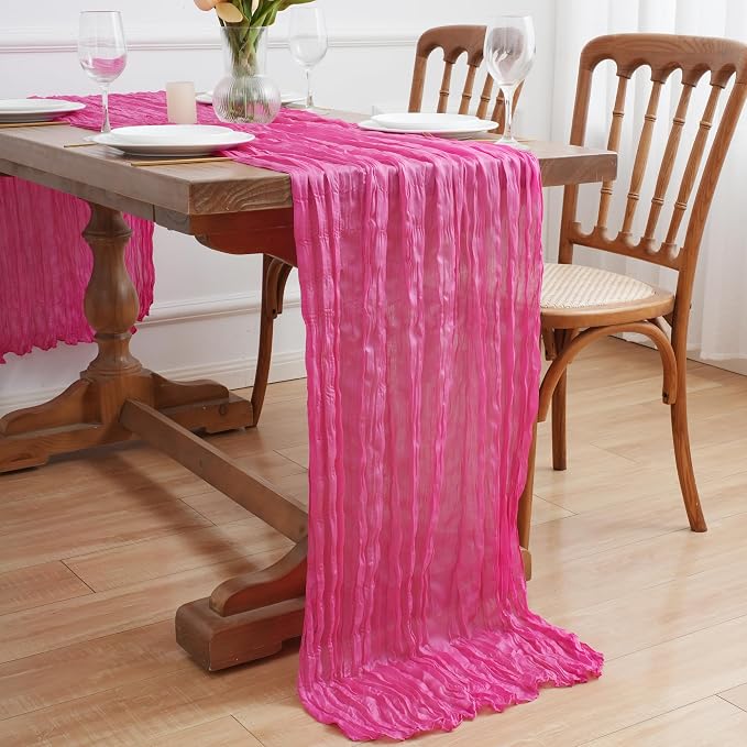 Asee'm 2pcs Hot Pink Cheesecloth Table Runner Summer 10FT Fuchsia Gauze | Boho - Image 7