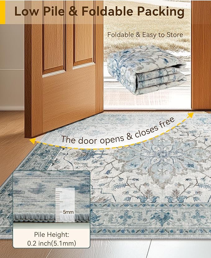 RELEANY Area Rugs Small 2'x4' Washable Non-Slip, Floral Vintage Distress - Image 5