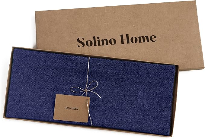 Solino Home 100% Pure Linen Dining Table Runner Navy, Athena 14 x 60 in | Table - Image 6