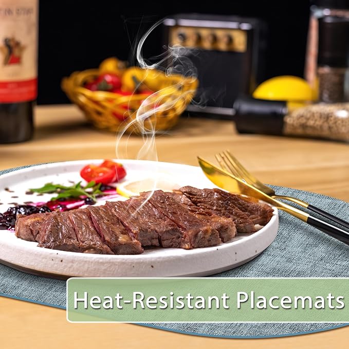 Placemats for Dining Table Set of 8 Non-Slip, Heat Resistant Oval Leather - Image 2