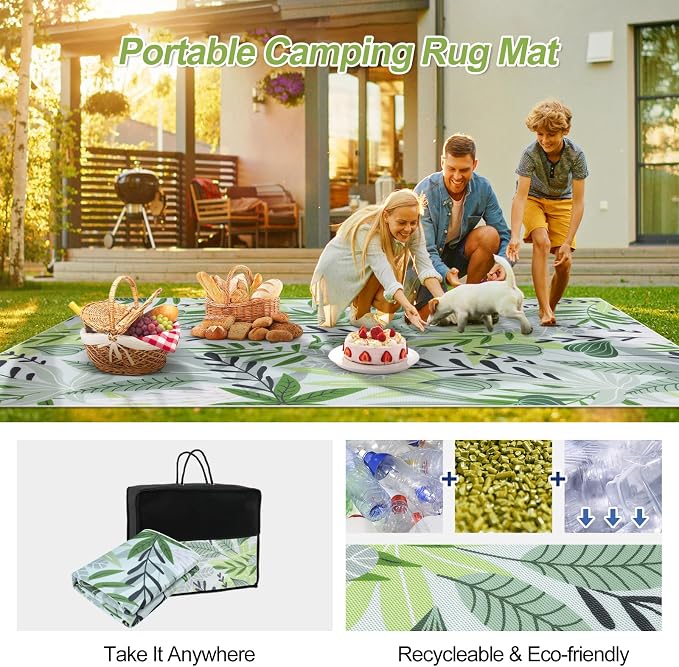Lahome Leaf Indoor Outdoor Rug 8x10, Non Slip Outdoor Patio Rug - Image 2
