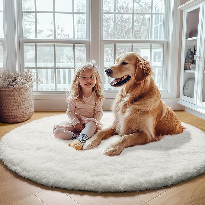 ONASAR Cream White Round Rugs 7ft - Image 7
