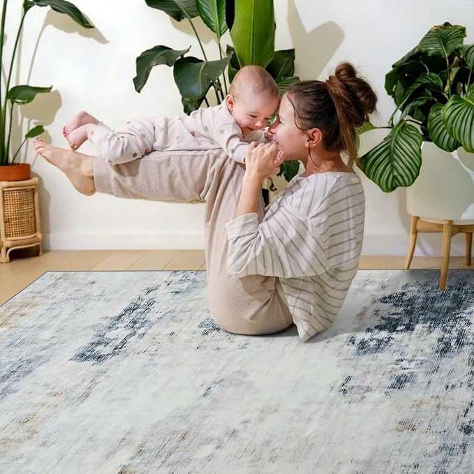 Toneed Abstract Area Rug 5x8 Modern Washable Rug Soft Non Slip Rug Low Pile - Image 4