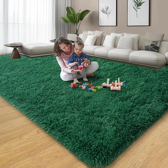 qulint 8x10 Area Rug for Living Room, Fluffy Green Rug for Bedroom Shag Shaggy - Image 7