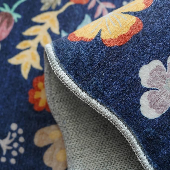 2x5 Washable Hallway Runner Rug: Stain Resistant Floral Scalloped Kitchen Rug - Image 3