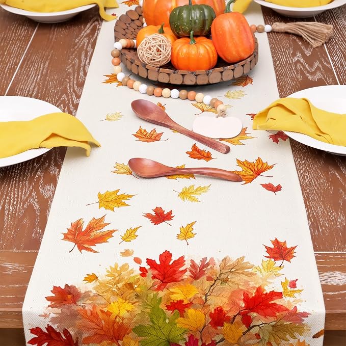 Fall Table Runner 13 x 72 Inch, Maple Leaves Autumn Farmhouse Decor - Image 2