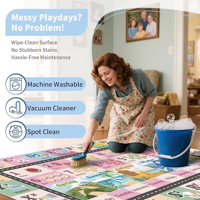 Kids ABC Rug for Playroom, Classroom Alphabet Area Carpet Playmat, Washable - Image 6