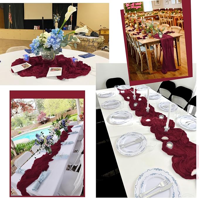 15 Pack Burgundy Table Runners 17 x 108inch Cheesecloth Table Runner Boho Gauze - Image 7