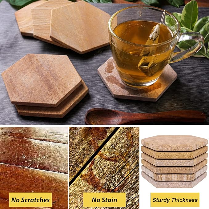 Sandstone Water Absorbent Hand Crafted Hexagon Coasters - Image 3
