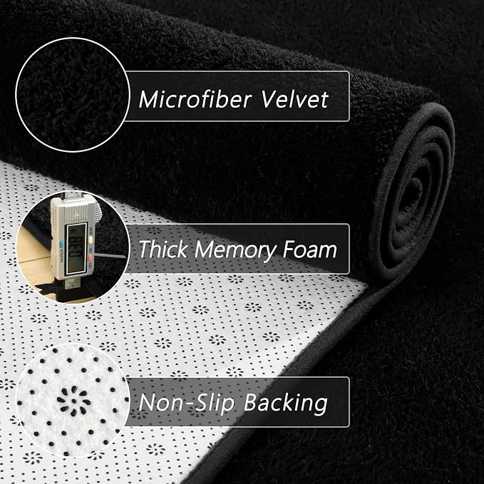7x10 Feet Black Area Rugs for Bedroom, Indoor Washable Memory Foam Rug for - Image 4