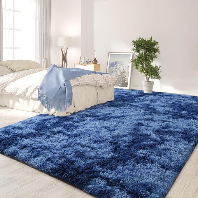 FlyDOIT Large Area Rugs for Living Room, 5x8 Feet Tie-Dyed Navy Blue Shaggy Rug - Image 3