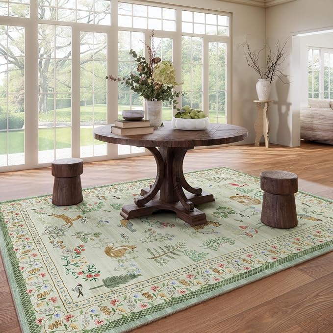 8x10 Area Rugs for Living Room: Washable Bedroom Rug Vintage Rugs Stain - Image 7